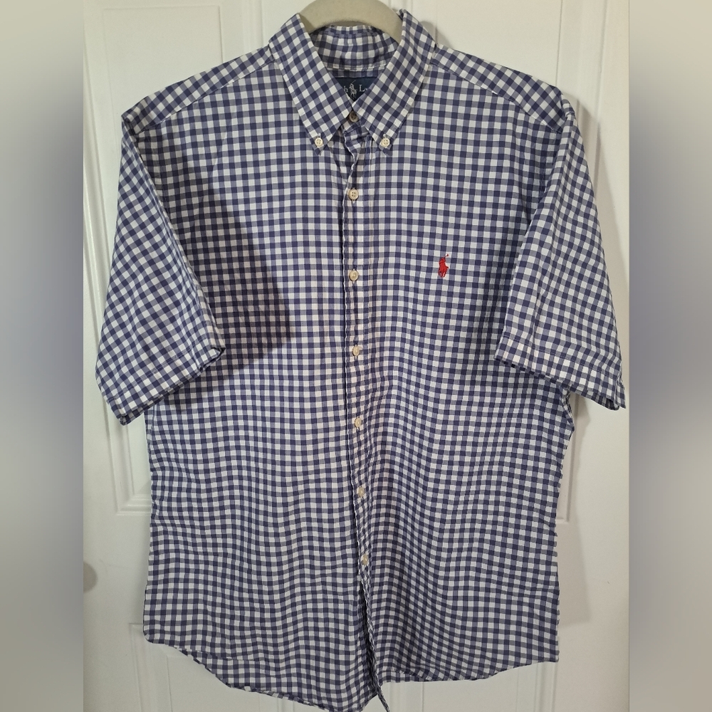 Ralph Lauren men's blue checked shirt, size L.